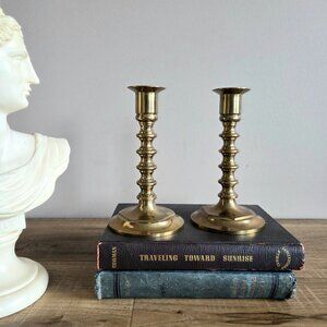 2 solid brass vintage English Butler candleholders. Midcentury brass decor 6''